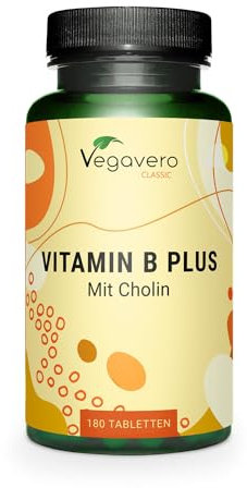 Vitamin B Komplex Vegavero | Alle 8 B-Vitamine | Mit Cholin | Vegan | Deutsche Produktion | 180 Tabletten (6 Monate)