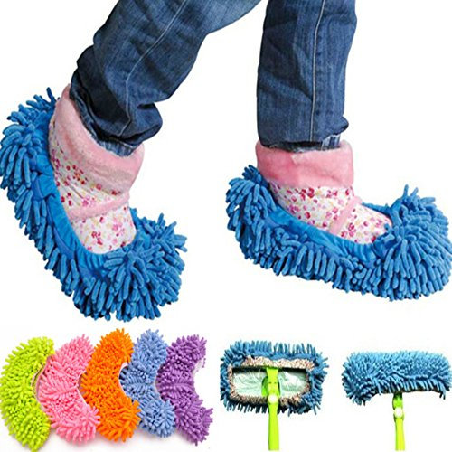 Tech Star Ciabatte pattine Mop con Frange Cattura Polvere in Microfibra ottime per Pulizia Pavimenti e adattabili a Scopa Mop - Taglia Unica Colore Casuale