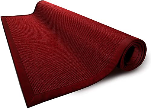 100% Reiner Sisal Teppich Rot Amazonas mit Bordüre in verschiedenen Größen (160 x 230 cm)