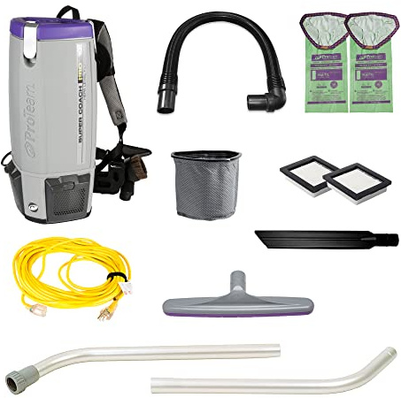 ProTeam Super Coach Pro 10 Backpack Vacuum Commercial with 2 Piece Wand Tool Kit, 10 Quart, Corded,107304