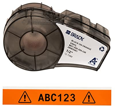 Brady Ruban d’étiquettes vinyles étiqueteuses M211 et M210 - Étiquettes vinyles adhésives - Noir sur orange (12.70mm x 6.40m) - M21-500-595-OR