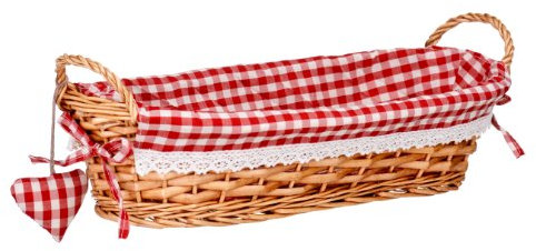 Premier Housewares 1901054 Willow Bread Basket, Wicker, Red Gingham Lining, H14 x W43 x D17cm