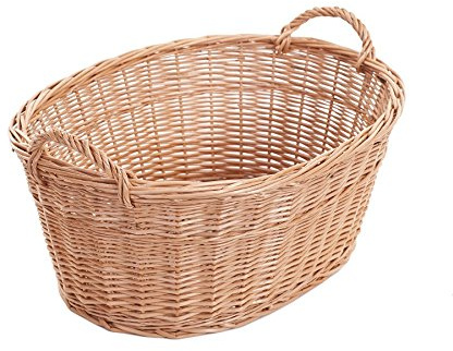 e-wicker24 Baquet, corbeille en osier, panier à linge ovale en osier avec poignées de transport (Naturel)
