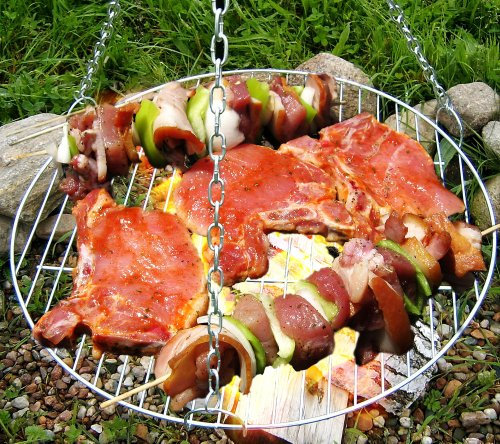 Pyko Gril de rechange, grille de rechange, grille de barbecue, grille de cheminée, barbecue rond, barbecue pivotant, 60 cm avec chaînes