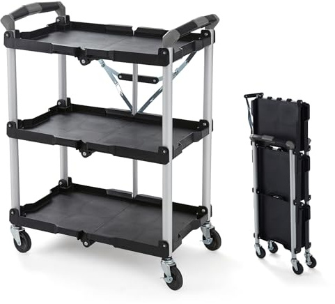 Olympia Tools 85-188 Pack-N-Roll Folding Collapsible Service Cart, 150LB Capacity, Black