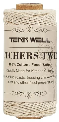 Tenn Well Butchers Cooking Twine, 328 Feet 3Ply 1mm Cotton Bakers Twine, Food Safe Kitchen String for Roasting, Trussing Meat and Turkey, Food Prep, Baking and More