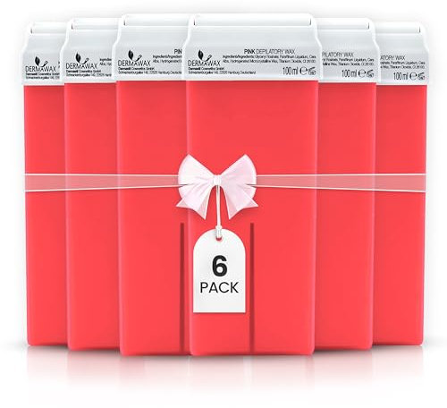 DERMAWAX 6 x 100 ml Roll-On Wax Nachfüllset - Warmwachs Wachspatronen für empfindliche Haut- ideal für Achseln Beine Rücken Arme & Brust Waxing– Cremige Konsistenz Wachs (600 ml, Pink)