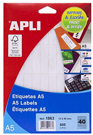 APLI 1863 - Etiketten A5 weiß 13,0 x 50,0 mm 15 Blatt