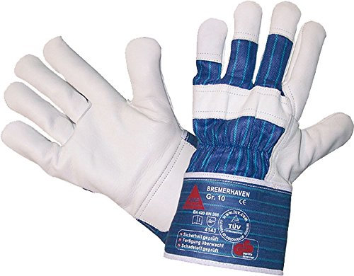 12 Paar Hase® Bremerhaven Arbeitshandschuhe natur/blau 10
