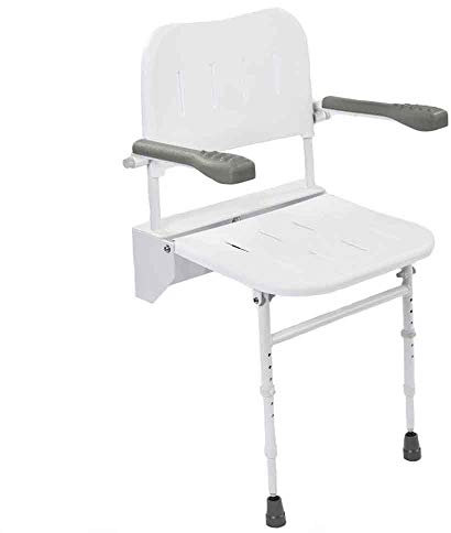 Nrs Healthcare M53370 Siège de Douche Pliable à Fixer Au Mur avec Pieds, Dossier et Accoudoirs