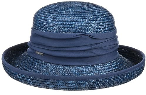 Seeberger Dilara Strohhut Damenhut mit Umschlag Sonnenhut Blau One Size