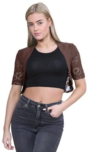 janisramone® Bolero Shrug for Women - Elegant Short Cap Sleeve Knitted Shrug, Open Crochet Cardigans for Women Perfect for Layering Over Tops & Dresses