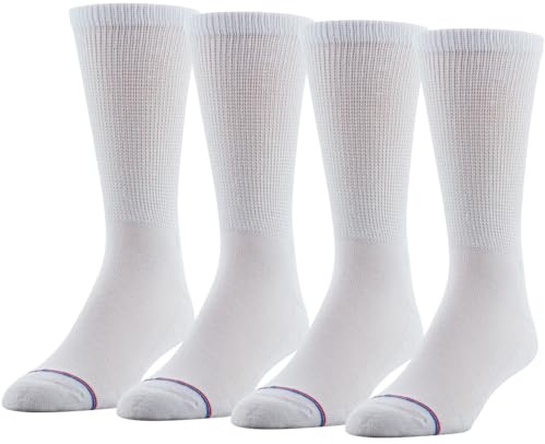 MediPeds unisex-adult Crew Socks With Non-Binding Top and Cushion, Multipairs, White (4-pairs), Shoe Size: Men's 7-12; Women's 10-13