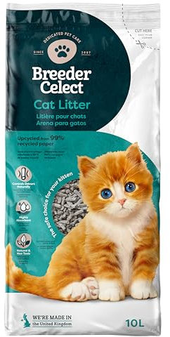 Breeder Celect Litière Naturelle pour Chats (10L) – 99% Papier Recyclé, Litière Haute Absorption, Contrôle Optimal des Odeurs, Non Agglomérante