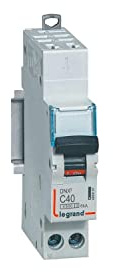 406887 Disjoncteur Legrand 40A unipolaire + neutre DX3 - courbe C - 4,5/6kA - AUTO+VIS - 1 module