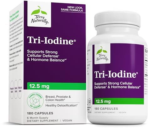 Terry Naturally Tri-Iodine - Support Thyroid Health - Aids Hormone Balance with Molecular Iodine from Kelp - Features Potassium Iodide & Sodium Iodide - Brain & Energy Support - 12.5mg, 180 Capsules
