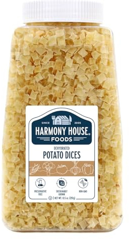 Harmony House Foods Dehydrated Diced Potatoes - Dried Potato Pieces, For Hash Browns, Stews, Soups, Home Fries, and More, 10.5 Ounces