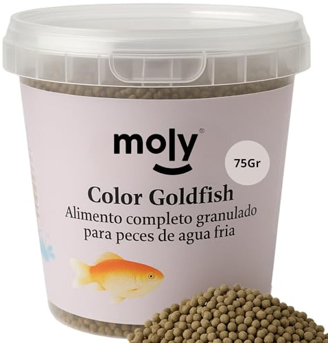 Moly Alimento Granulado para Peces de Agua Fría 75 GR / 365 ML | Comida Goldfish y Kois Jóvenes 75GR | Peces Sanos | Fácil Digestión y Potencia Color Pez | Refuerza el Sistema Inmune del Pez