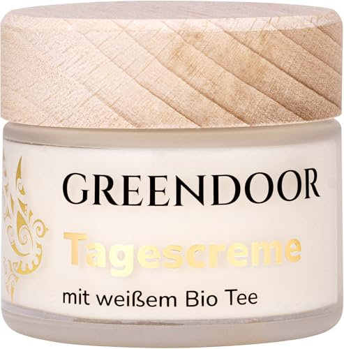 GREENDOOR Naturkosmetik Tagescreme Frauen weißer Bio Tee 50ml, schützende natürliche Tagespflege ohne Fettglanz, Feuchtigkeitscreme mattierend, Gesichtscreme trockene Haut, Creme Gesicht anti aging