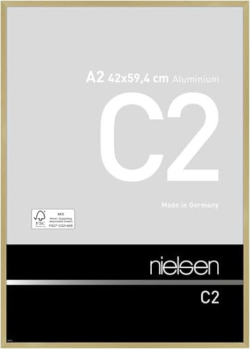 nielsen C2 Aluminium Picture Frame Brushed Gold A2, 42x59.4cm with Float Glass and Push and Turn Clips