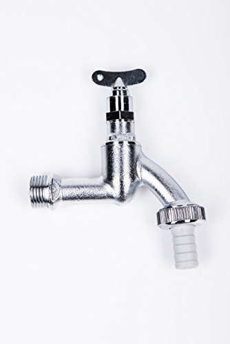 derClou24 Ventil Auslaufventil 1/2 Zoll Messing matt verchromt mit Steckschlüssel-Oberteil inklusive Steckschlüssel, silber