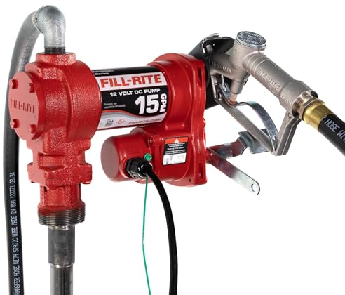Fill-Rite FR1210H 12V 15 GPM Fuel Transfer Pump with Discharge Hose & Manual Nozzle | Gasoline, Diesel, Kerosene, Ethanol & Methanol Blends & Biodiesel