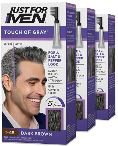JUST FOR MEN Touch of Gray, Salt & Pepper Look, Dark Brown T-45 (3 Pack)