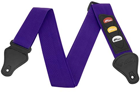 TIGER STP4-BK Sangle pour Guitare avec rangement pour médiators - Violet
