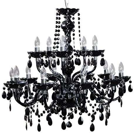 Riess Ambiente 15-flammiger Design Kronleuchter BLACK CRYSTAL Acryl schwarz 15-armig Lüster Lampen Hängeleuchte Deckenlampe