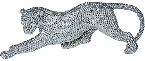 DRW - Figura de una Pantera de Resina Plateada granulado 40cm