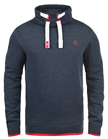 Solid Benjamin Felpa Maglione Pullover da Uomo con Collo Alto Fodera in Pile, Taglia:S, Colore:Insignia Blue Melange (8991)