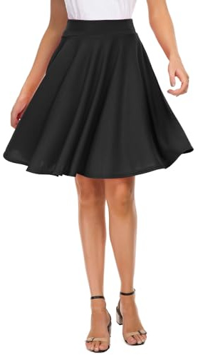 Urban GoCo Donna Moda Svasata Mini Gonna da Pattinatrice Versatile Elastica Solida Colore Gonna Nero XL