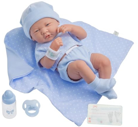 Jc Toys 102-18540 - Muñeco Niño, 24+ meses,Cuerpo Goma Vestido Azul Lunares, 36 cm