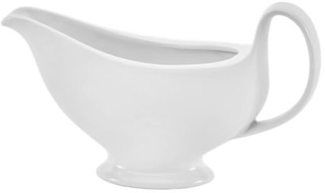 Van Well Sauciere 300 ml aus Porzellan – elegantes weißes Serviergefäß, modern & robust, spülmaschinen- & mikrowellengeeignet – Saucenkanne für Tisch & Küche
