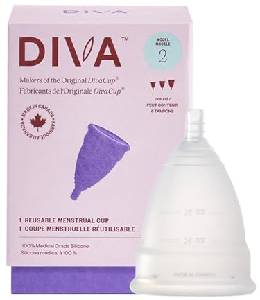DivaCup menskoppar modell 2. 100% medicinsk silikon, BPA-fri menskopp. Säkert och läckagefritt alternativ till bindor och tamponger för den miljömedvetna