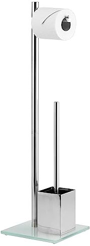 bremermann Stand-WC-Garnitur 2in1, WC-Bürste, Rollenhalter, weißer Glasfuß, Edelstahl