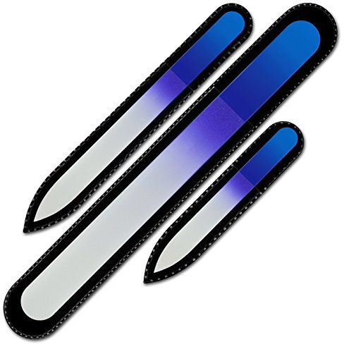 Mont Bleu Set di 3 lima per unghie in vetro colorato - vero cristallo di Boemia temperato - Garanzia a vita - Fatto a mano in Repubblica Ceca - lima unghie set professionale