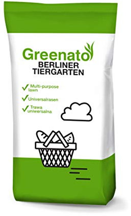 15 kg Grassamen schnellkeimend Greenato Berliner Tiergarten - Gras für Rasenerde Turbo Rasensamen Schattenrasen - Rasensaat geeignet für alle Rasenflächen - ausreichend für 600 m²