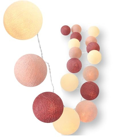 CREATIVECOTTON Guirlande Lumineuse, Boules de Coton avec Mode Timer et Mode Veilleuse (Jardin de Roses, 35 boules)