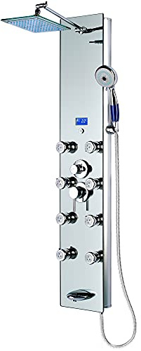 Blue Ocean 52 Aluminum SPA392M Shower Panel Tower System with Rainfall Shower Head and 8 Adjustable Massage Jets