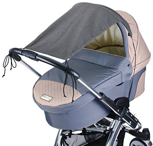 Sonnensegel Kinderwagen mit Seitenschutz – UV Schutz 50+ - Sonnenschutz für Buggy – Universal Baby Sonnenverdeck - Atmungsaktiv und Waschbar – Farbe: Anthrazite