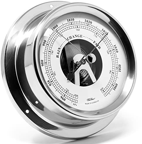 Fischer 1508B-47 – maritimes Innen-Barometer – 125 mm Druckmesser mit verchromten Messing-Gehäuse – Made in Germany