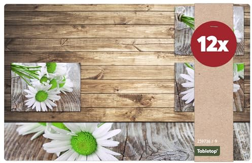 matches21 Bajoplatos de Mesa Individuales (Espacio de 12 Unidades Blancas Margeriten en Imitación de Madera Plástico Lavable 43,5 x 28,5 cm)