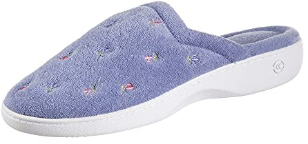 isotoner Women's Indoor/Outdoor Slip-on Secret Sole Clog Slippers with Memory Foam Comfort and Heal Suppport, Periwinkle Scalloped, 6.5-7