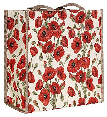 Signare Tapestry Shoulder Bag Shopping Bag for Women with Floral Design (Poppy; SHOP-POP)