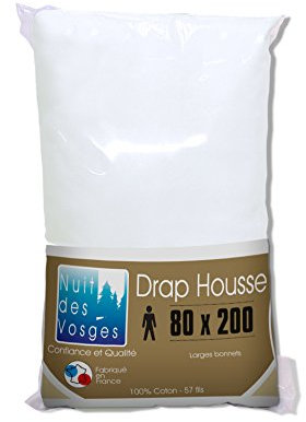 Nuit des Vosges 2094497 Cotoval Spannbettlaken Uni Baumwolle Weiss 80 x 200 cm