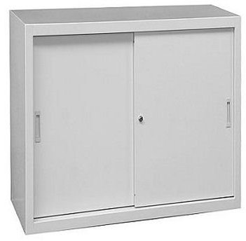 Büro Schiebetürenschrank komplett montiert Größe:750 x 800 x 450 mm Schwebetürenschrank Büro Aktenschrank Sideboard aus Stahl grau 550080