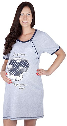 MijaCulture Mija - 2 en 1 Maternité/Allaitement/Coton Robe de Nuit 2056 U (EU 42, Marine)
