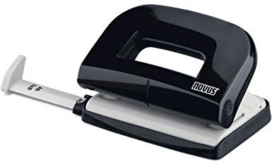 Novus E 210 Locher (10 Blatt Lochleistung, mit Anschlagschiene, für Haushalt und Heimbüro) schwarz glänzend