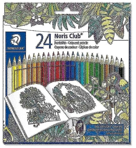 Staedtler Noris Club 144 NC24 Buntstifte, erhöhte Bruchfestigkeit, sechskant, Set mit 24 brillanten Farben, ABS-System, kindgerecht nach EN71, PEFC-Holz, Johanna Basford Edition
